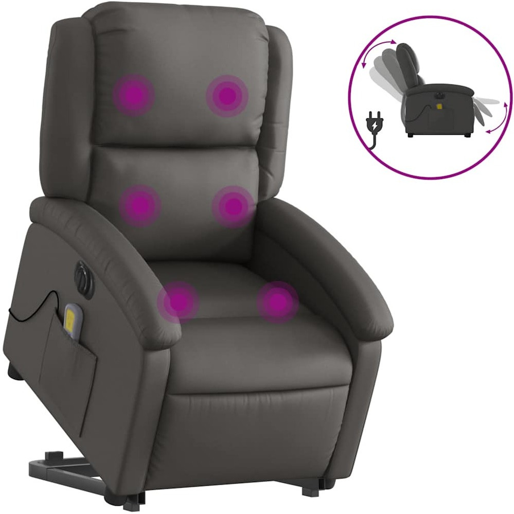 Vidaxl Electric Stand Up Massage Recliner Chair Gray Real Leather