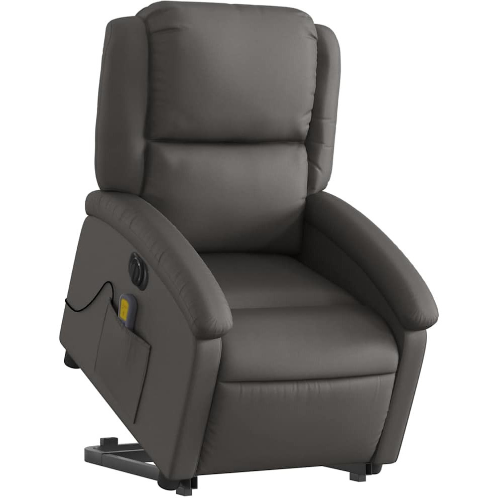 Vidaxl Electric Stand Up Massage Recliner Chair Gray Real Leather