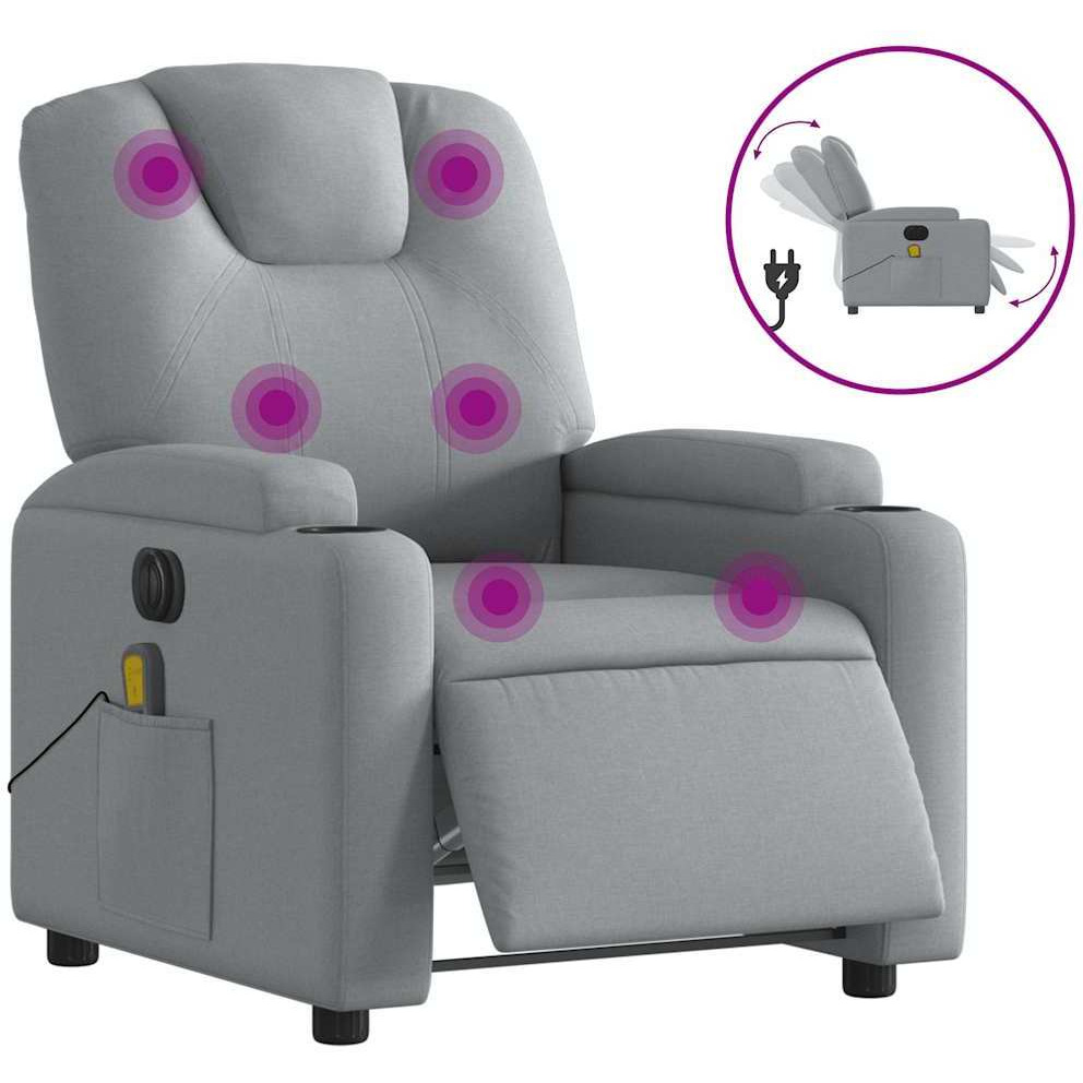Vidaxl Electric Massage Recliner Chair Light Gray Fabric