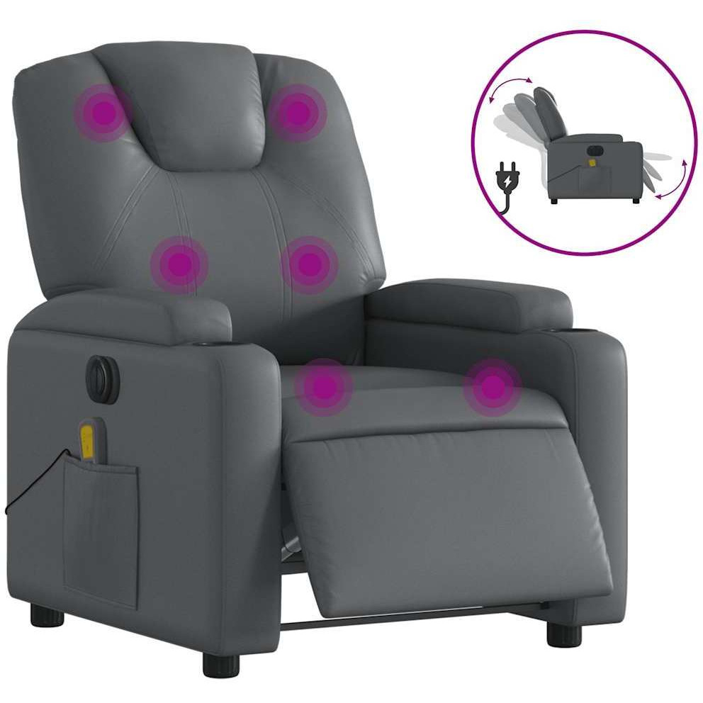 Vidaxl Electric Massage Recliner Chair Gray Faux Leather