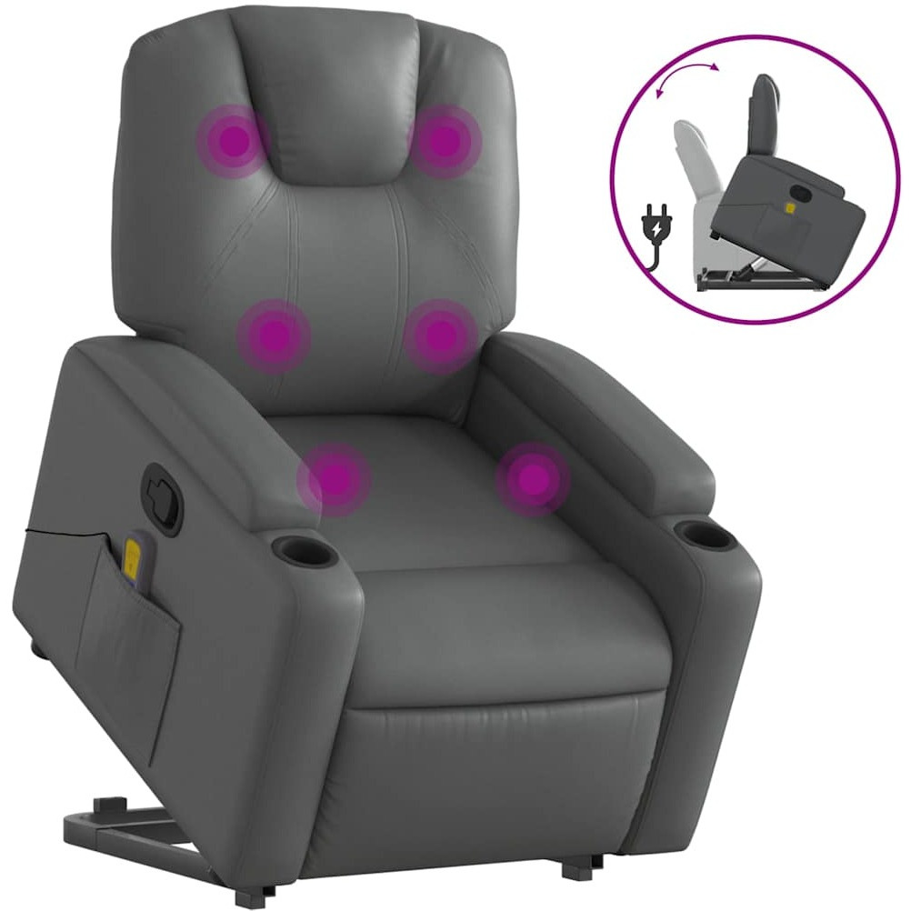 Vidaxl Stand Up Massage Recliner Chair Gray Faux Leather