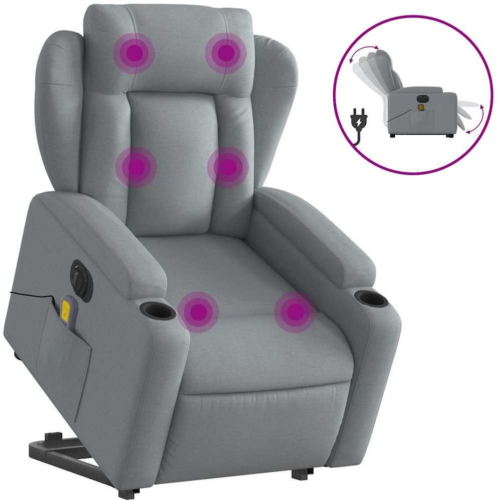 Vidaxl Electric Stand Up Massage Recliner Chair Light Gray Fabric