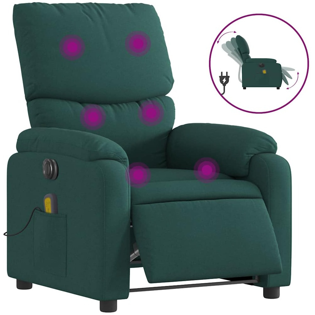 Vidaxl Electric Massage Recliner Chair Dark Green Fabric