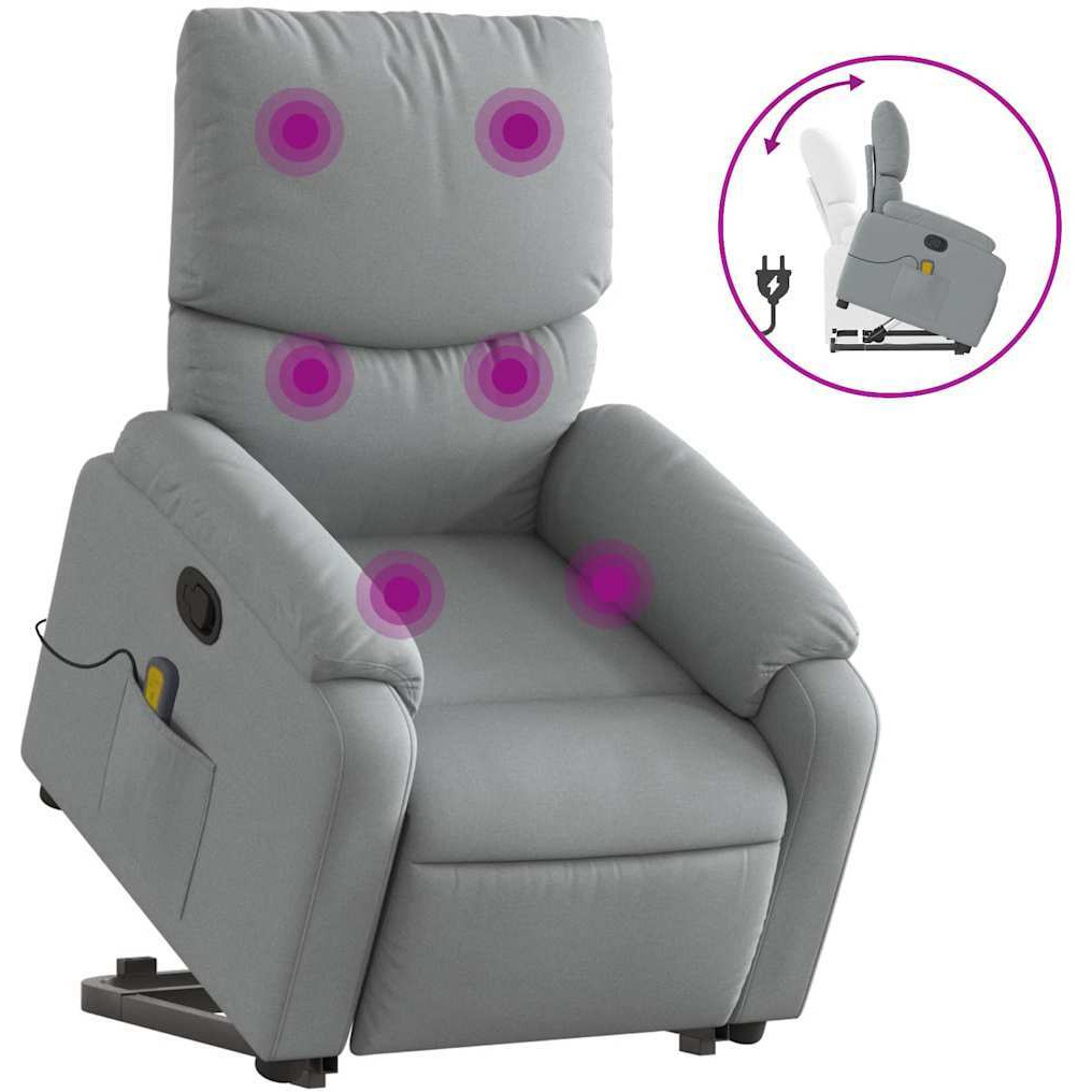 Vidaxl Stand Up Massage Recliner Chair Light Gray Fabric