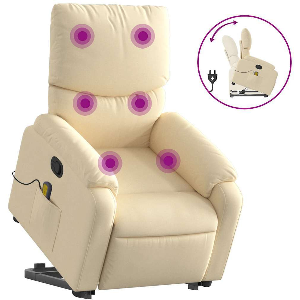 Vidaxl Stand Up Massage Recliner Chair Cream Fabric