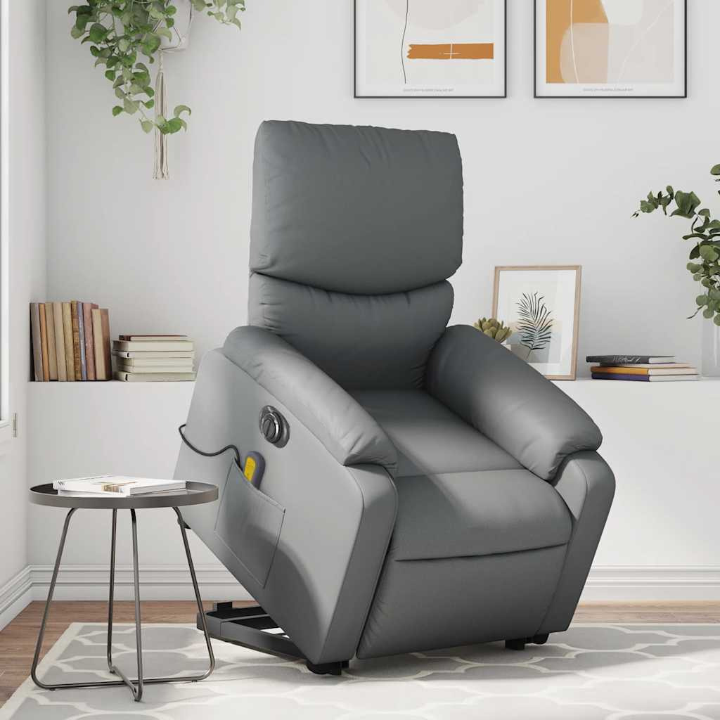 Vidaxl Electric Stand Up Massage Recliner Chair Gray Faux Leather