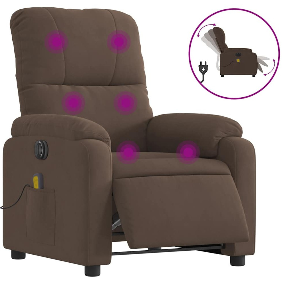 Vidaxl Electric Massage Recliner Chair Brown Microfiber Fabric
