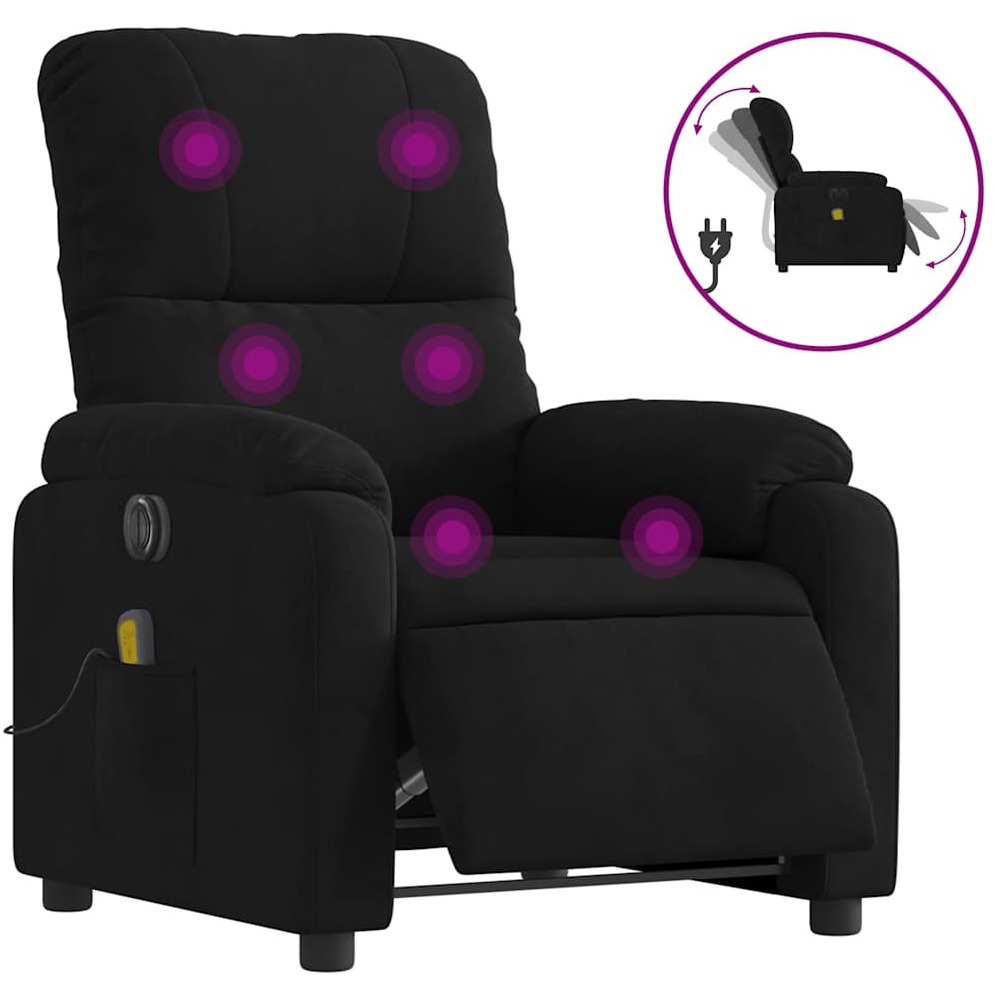 Vidaxl Electric Massage Recliner Chair Black Microfiber Fabric
