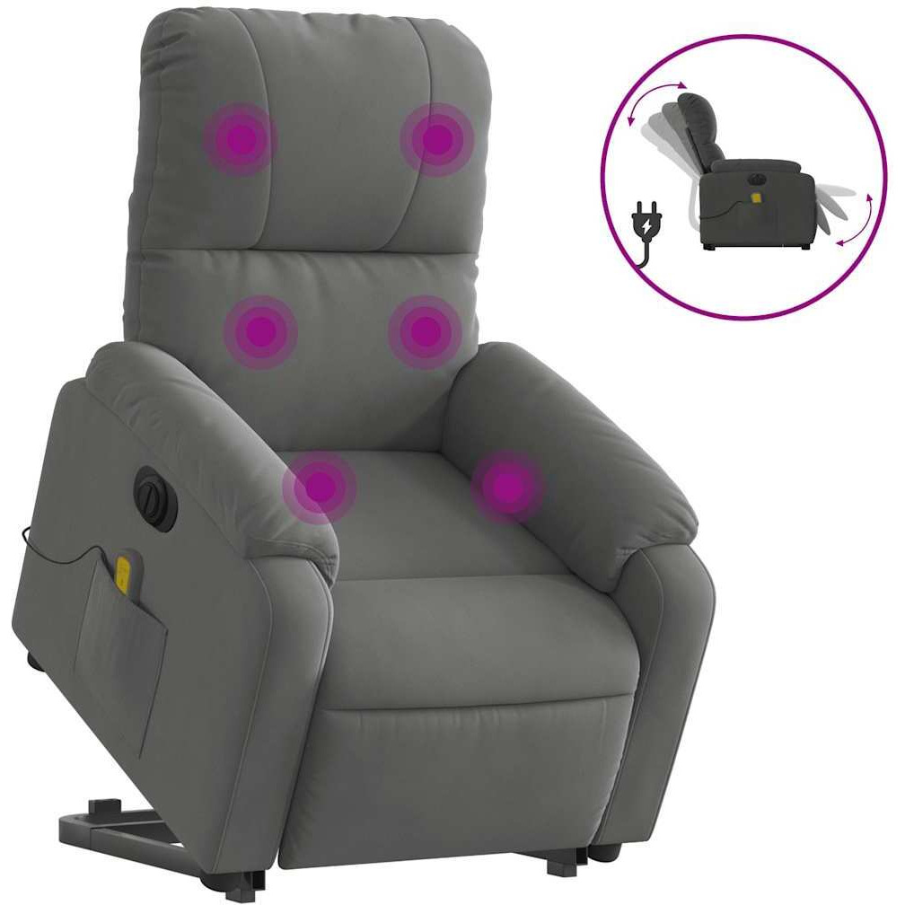 Vidaxl Electric Stand Up Massage Recliner Chair Dark Gray Microfiber Fabric