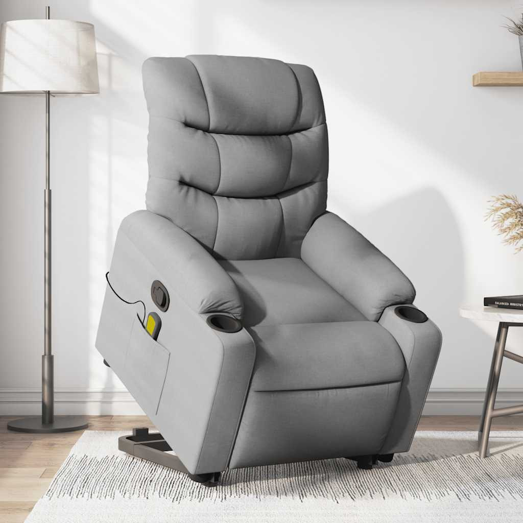 Vidaxl Stand Up Massage Recliner Chair Light Gray Fabric