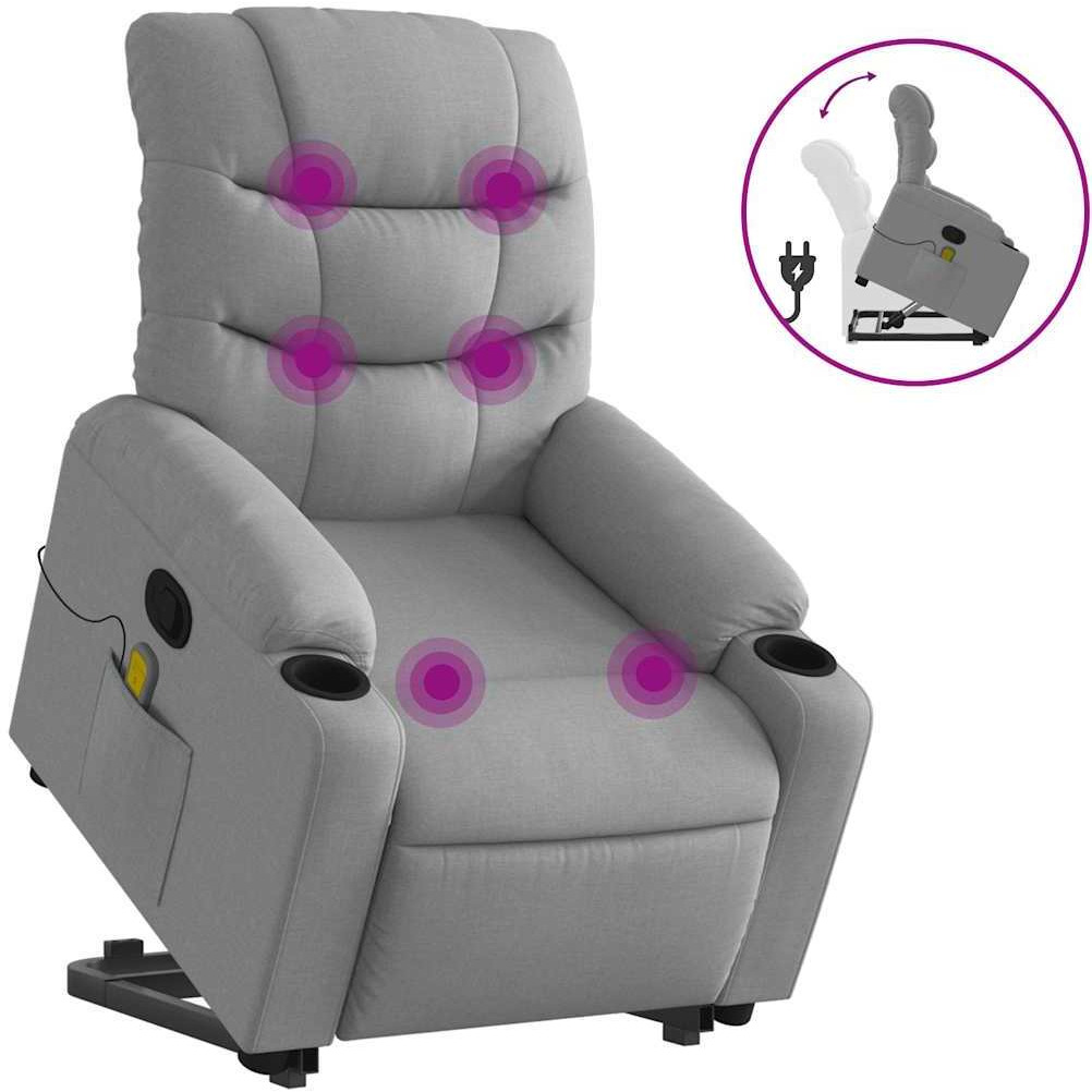 Vidaxl Stand Up Massage Recliner Chair Light Gray Fabric