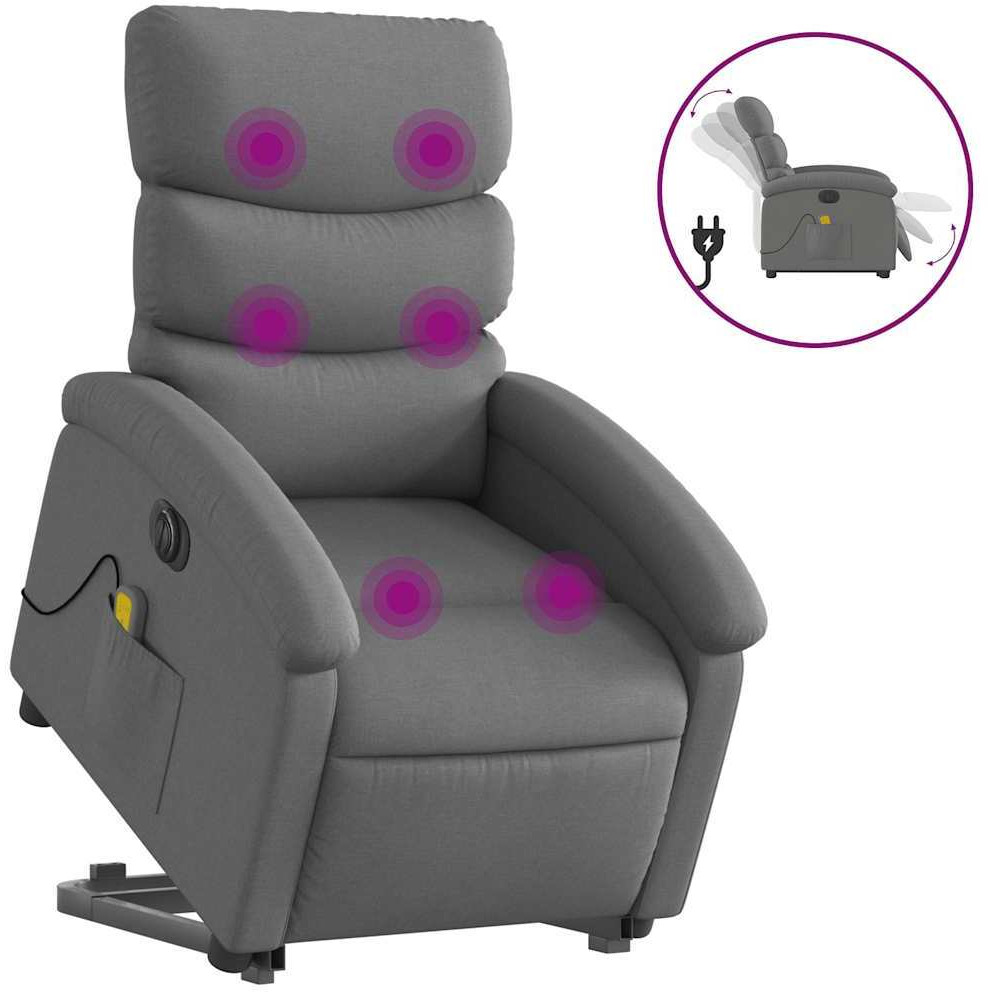 Vidaxl Electric Stand Up Massage Recliner Chair Dark Gray Fabric