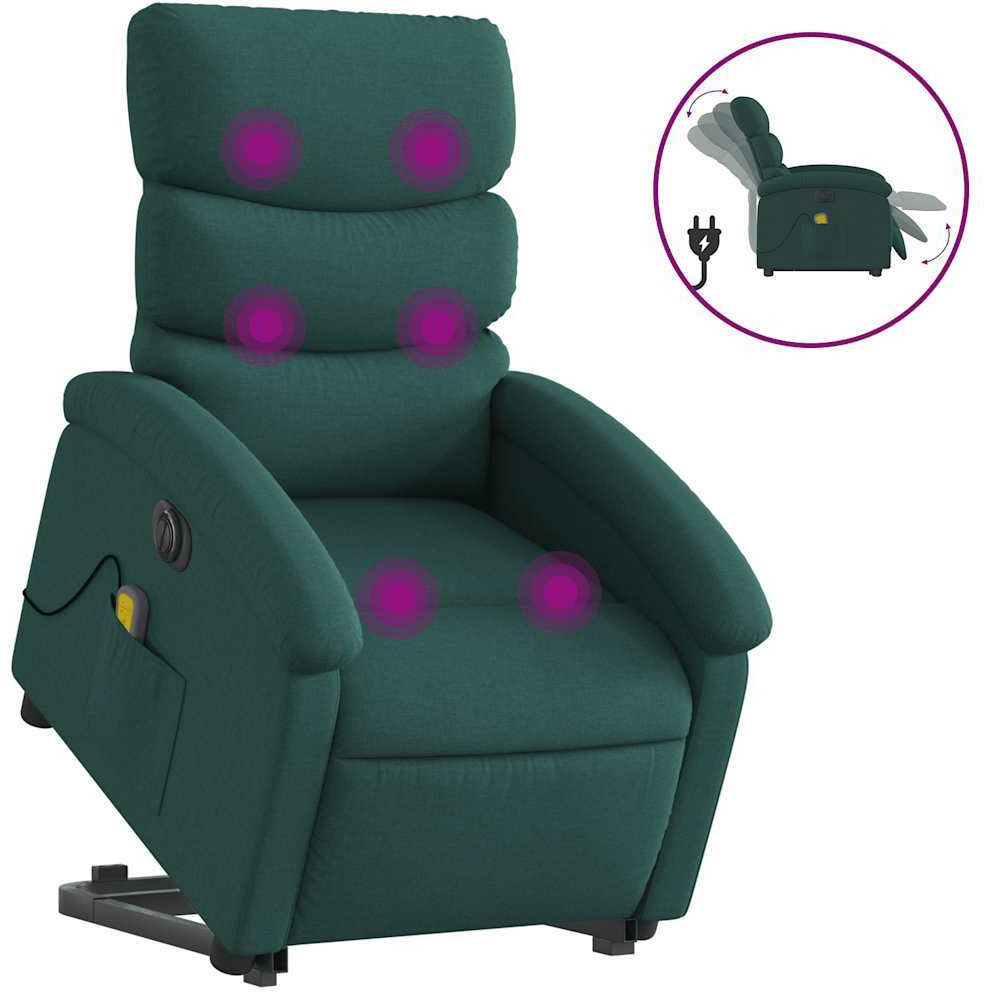Vidaxl Electric Stand Up Massage Recliner Chair Dark Green Fabric