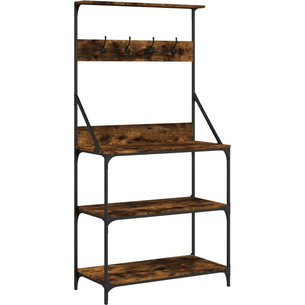 Vidaxl Baker's Rack With Hooks 4-Tier Smoked Oak Engineered Wood