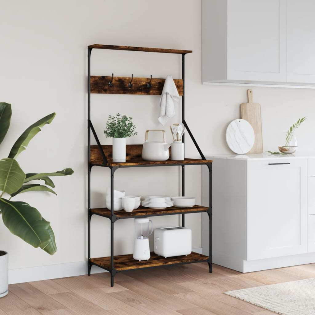 Vidaxl Baker's Rack With Hooks 4-Tier Smoked Oak Engineered Wood