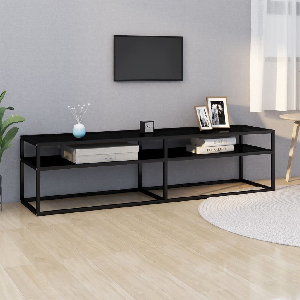 Vidaxl Tv Stand Black 63"&quotX15.7"&quotX15.9"" Tempered Glass