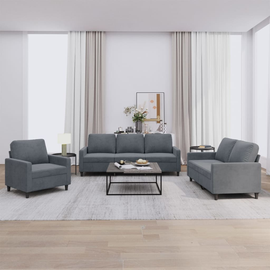 Vidaxl 3 Piece Sofa Set With Cushions Dark Gray Velvet