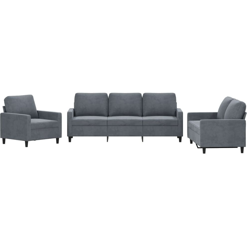 Vidaxl 3 Piece Sofa Set With Cushions Dark Gray Velvet