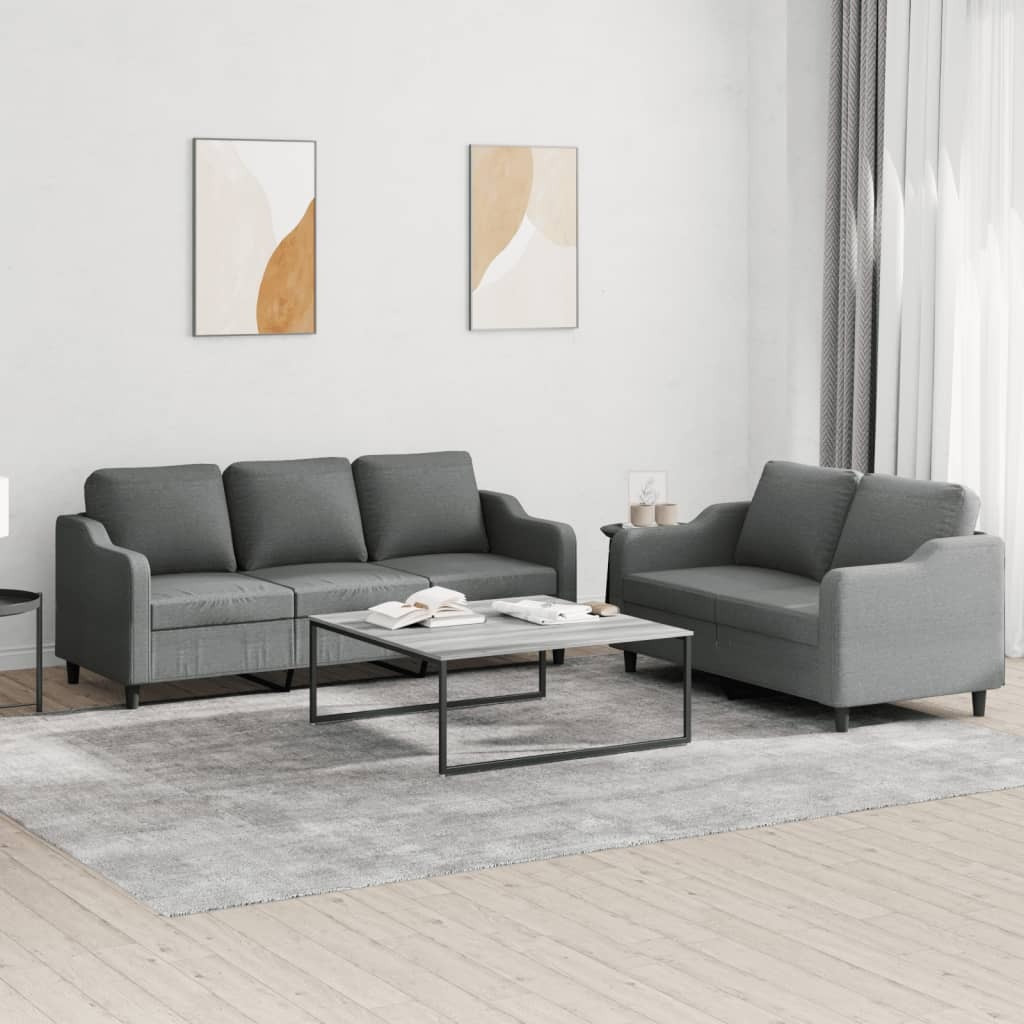 Vidaxl 2 Piece Sofa Set With Cushions Dark Gray Fabric