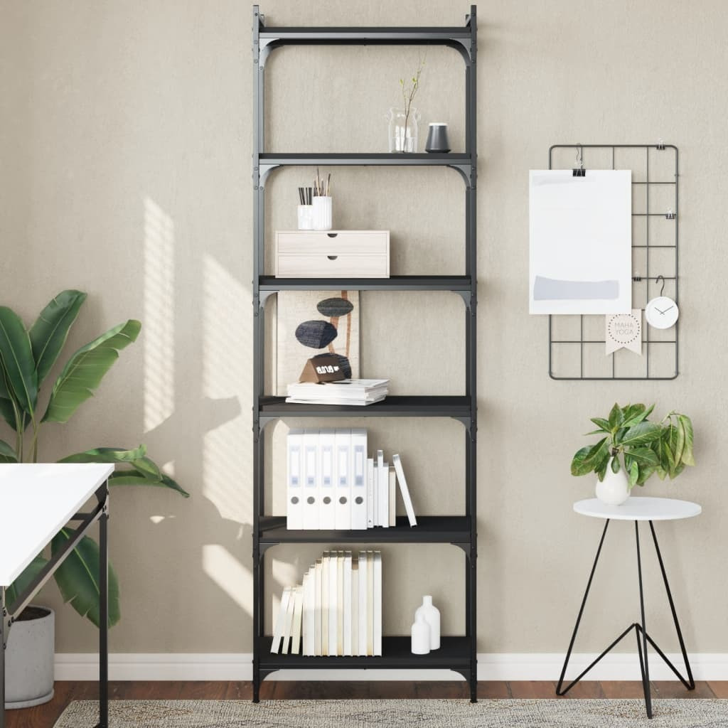 Vidaxl Bookcase 6-Tier Black 23.6"&quotX11.8"&quotX74"" Engineered Wood