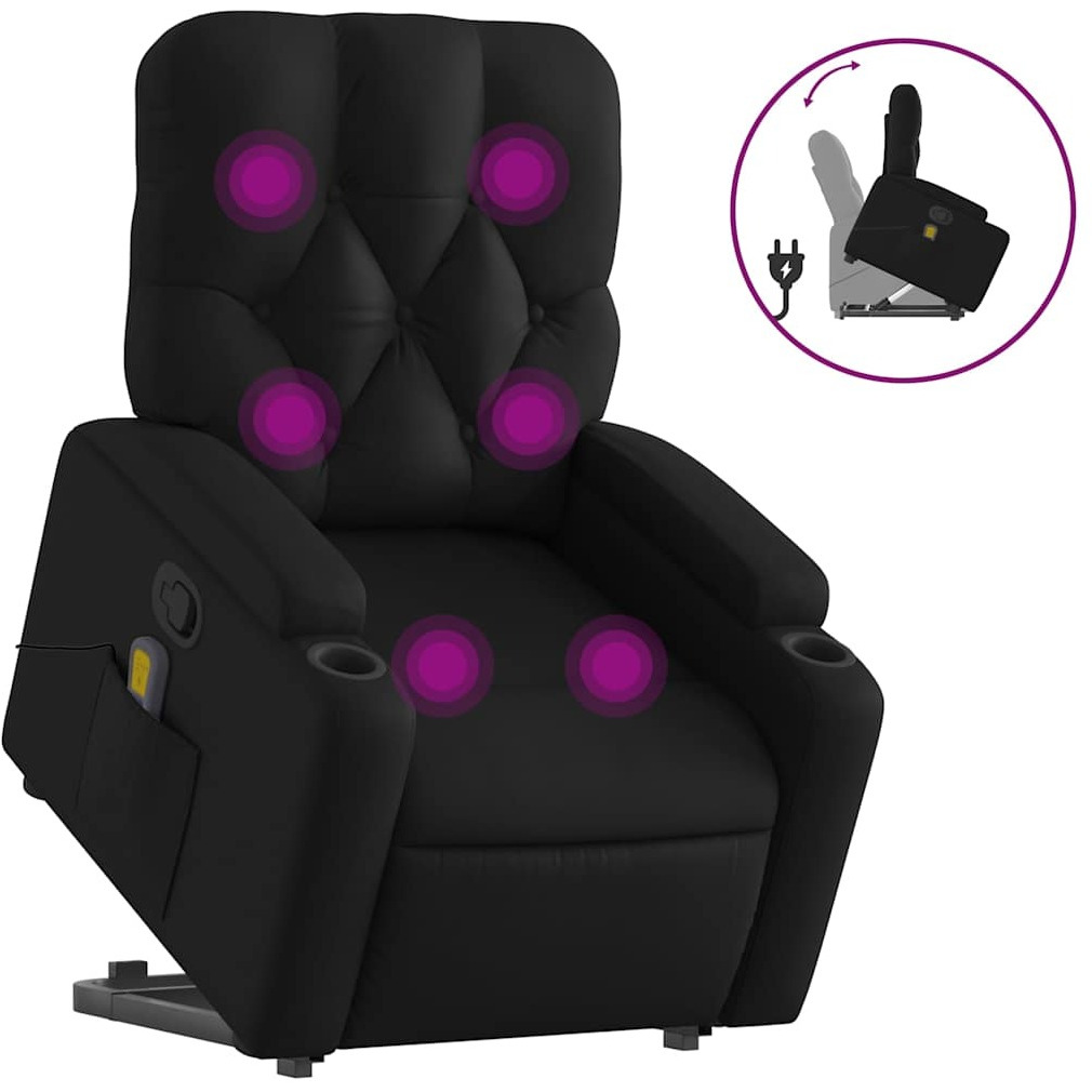 Vidaxl Stand Up Massage Recliner Chair Black Faux Leather