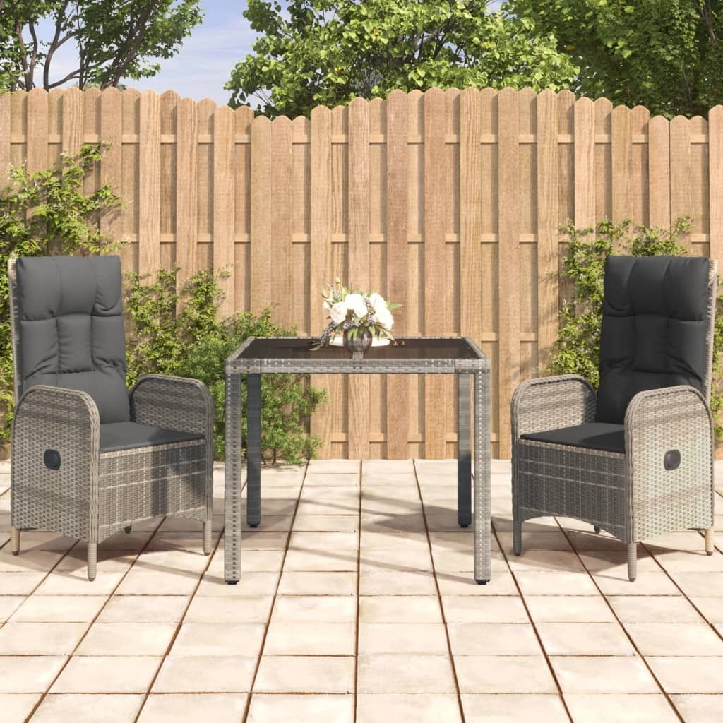 Vidaxl 3 Piece Patio Dining Set With Cushions Gray Poly Rattan