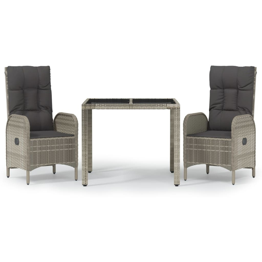 Vidaxl 3 Piece Patio Dining Set With Cushions Gray Poly Rattan