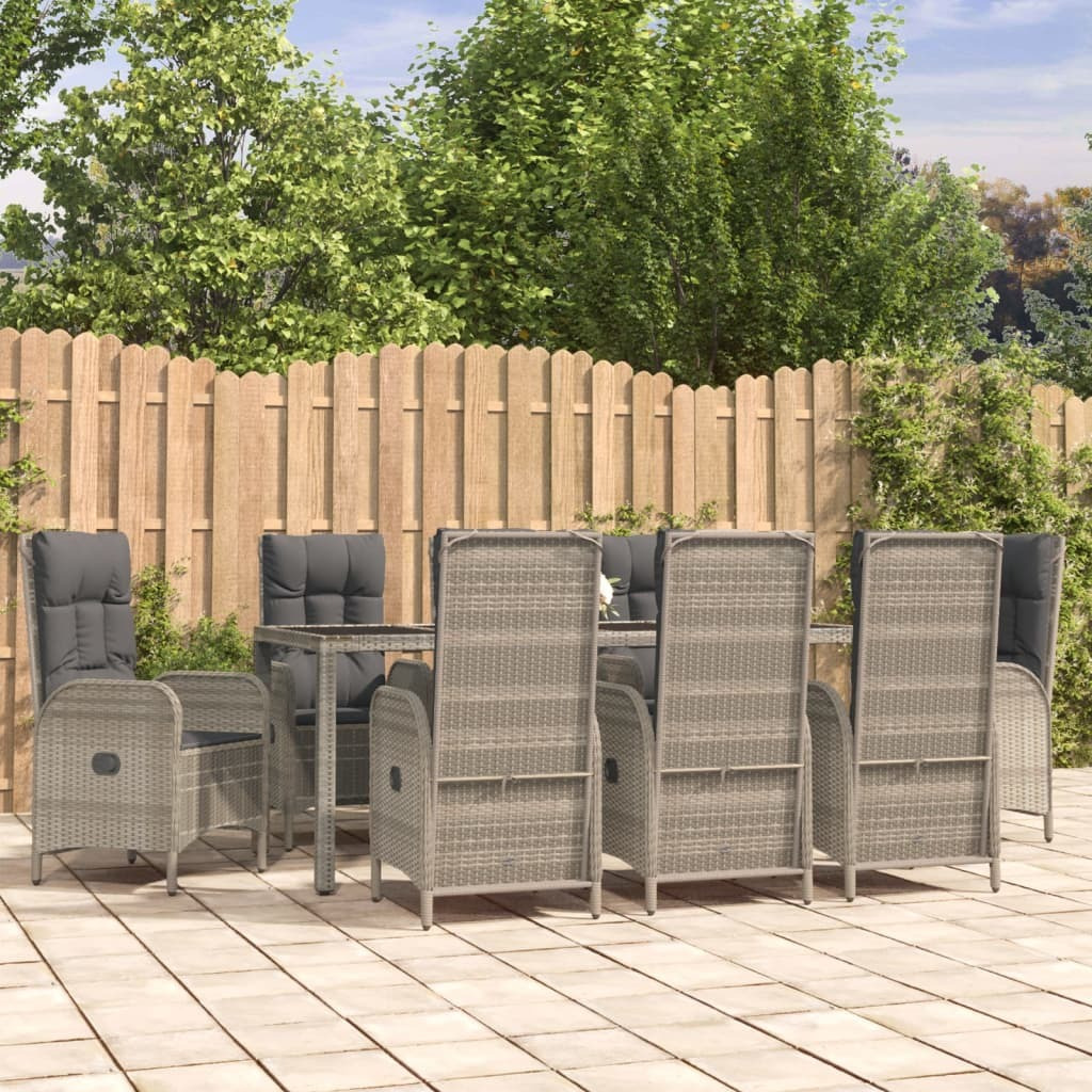 Vidaxl 9 Piece Patio Dining Set With Cushions Gray Poly Rattan