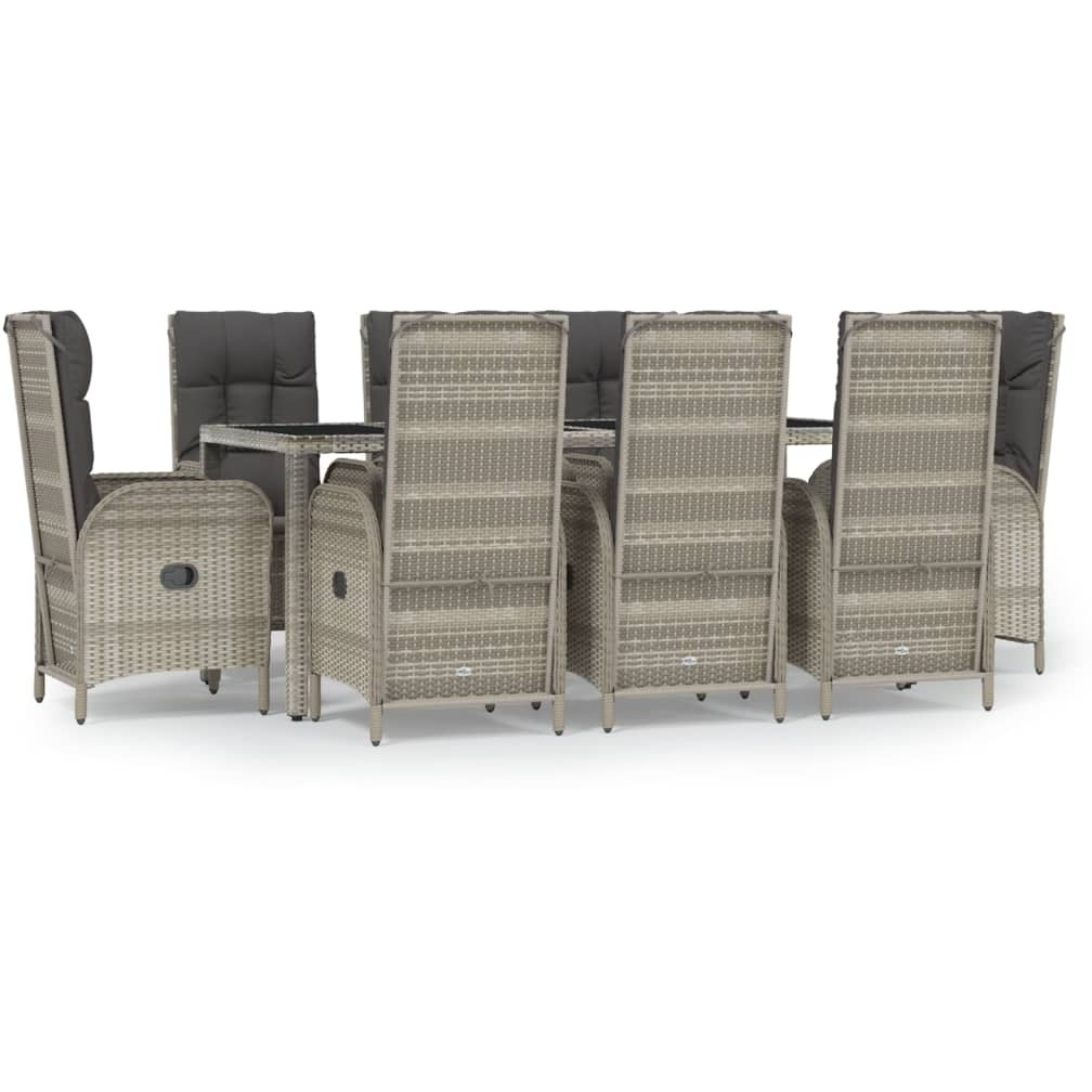 Vidaxl 9 Piece Patio Dining Set With Cushions Gray Poly Rattan