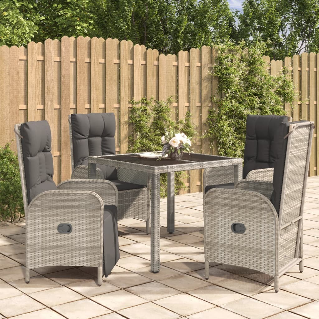 Vidaxl 5 Piece Patio Dining Set With Cushions Gray Poly Rattan
