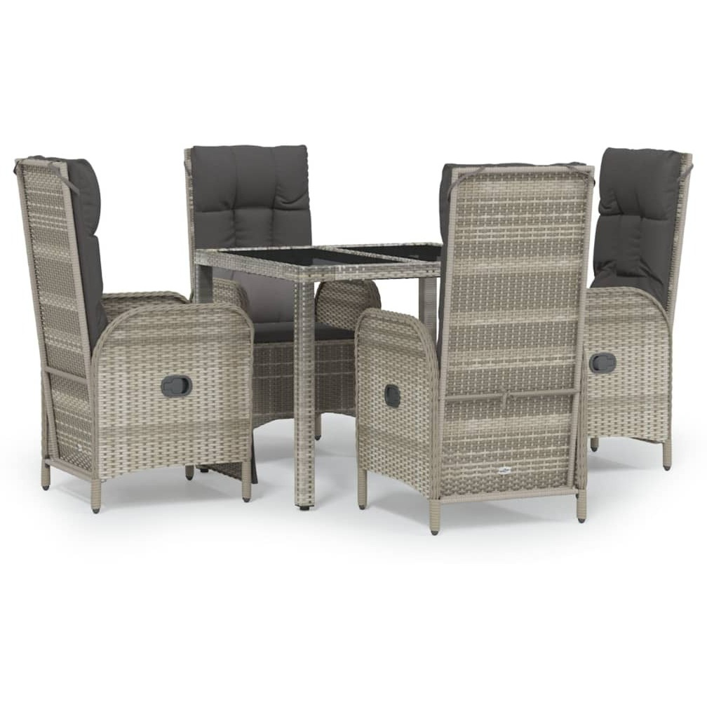 Vidaxl 5 Piece Patio Dining Set With Cushions Gray Poly Rattan