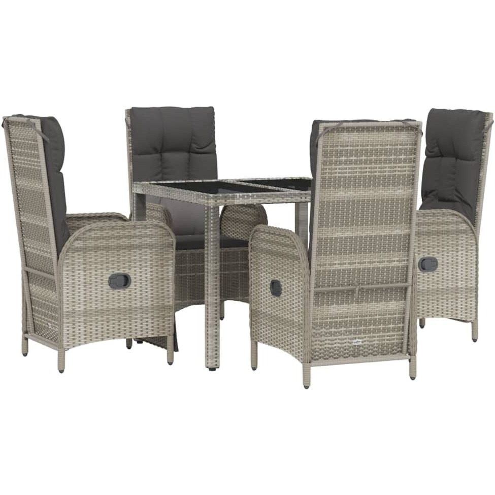 Vidaxl 5 Piece Patio Dining Set With Cushions Gray Poly Rattan