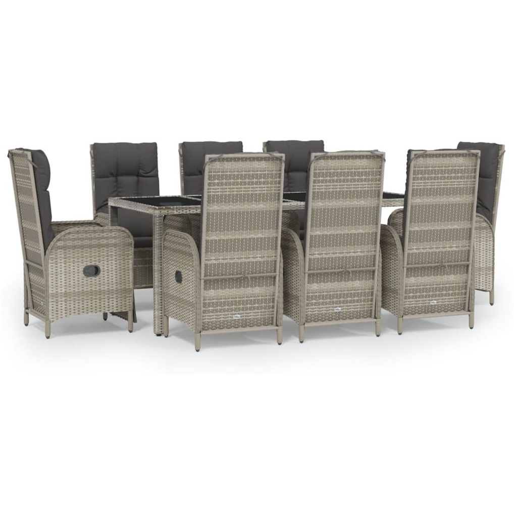 Vidaxl 9 Piece Patio Dining Set With Cushions Gray Poly Rattan