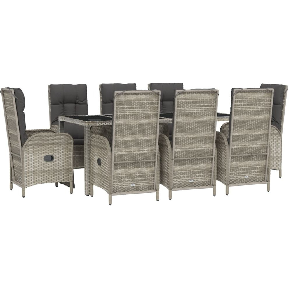 Vidaxl 9 Piece Patio Dining Set With Cushions Gray Poly Rattan
