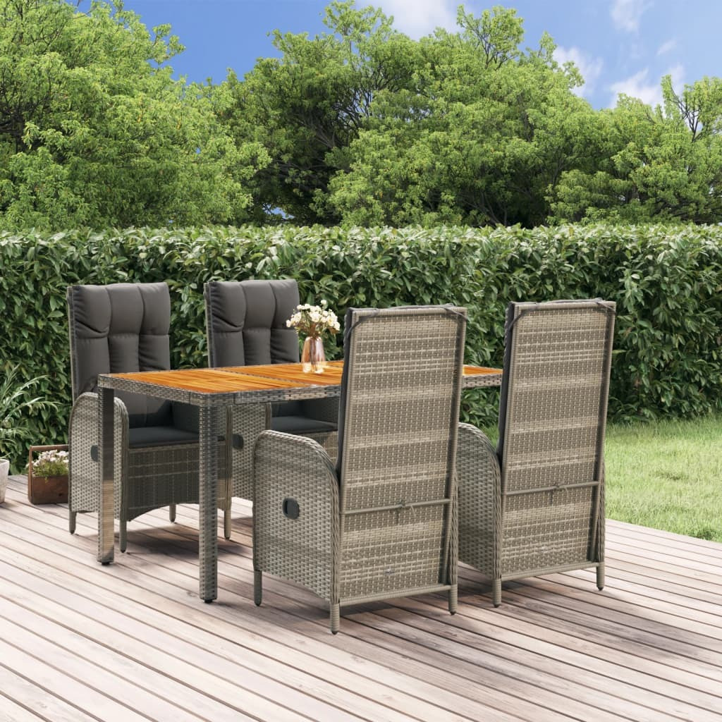Vidaxl 5 Piece Patio Dining Set With Cushions Gray Poly Rattan