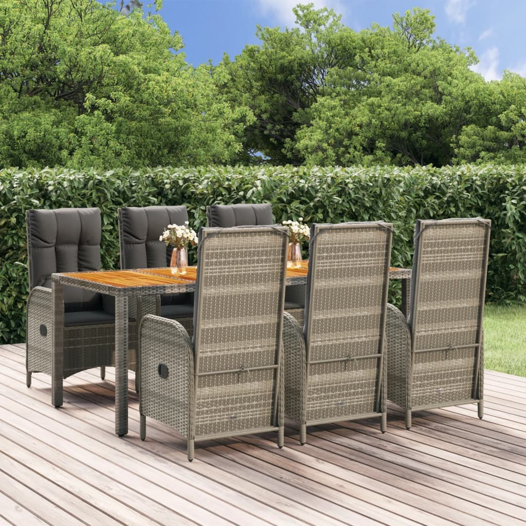 Vidaxl 7 Piece Patio Dining Set With Cushions Gray Poly Rattan
