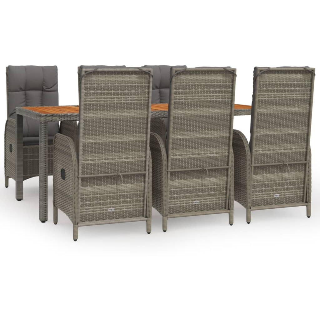 Vidaxl 7 Piece Patio Dining Set With Cushions Gray Poly Rattan