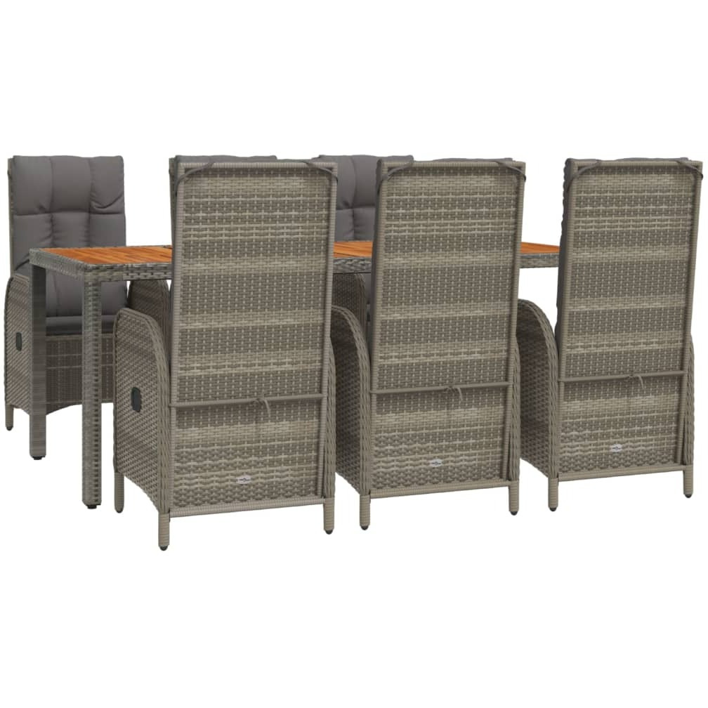 Vidaxl 7 Piece Patio Dining Set With Cushions Gray Poly Rattan