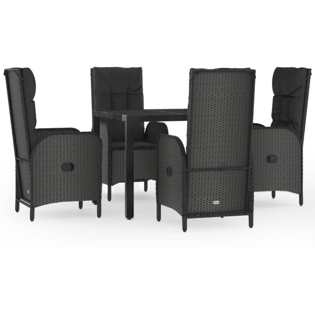 Vidaxl 5 Piece Patio Dining Set With Cushions Black Poly Rattan