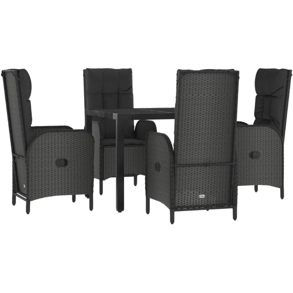 Vidaxl 5 Piece Patio Dining Set With Cushions Black Poly Rattan