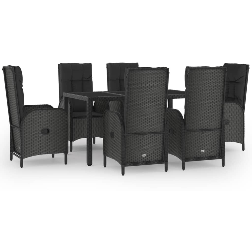 Vidaxl 7 Piece Patio Dining Set With Cushions Black And Gray Poly Rattan
