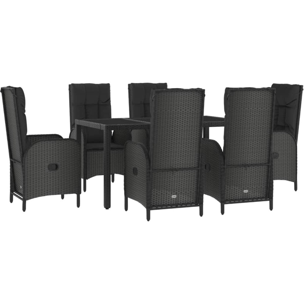 Vidaxl 7 Piece Patio Dining Set With Cushions Black And Gray Poly Rattan