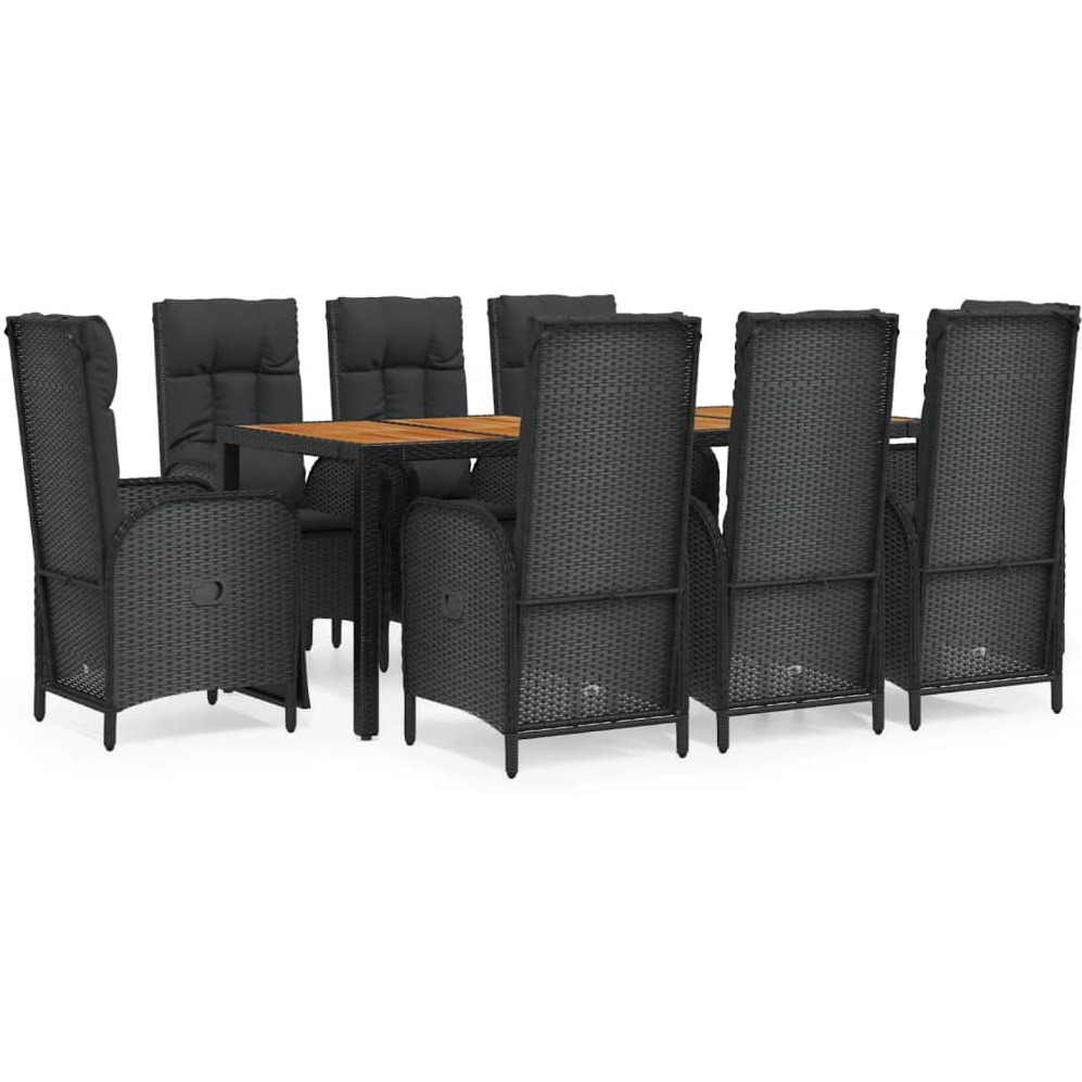 Vidaxl 9 Piece Patio Dining Set With Cushions Black Poly Rattan