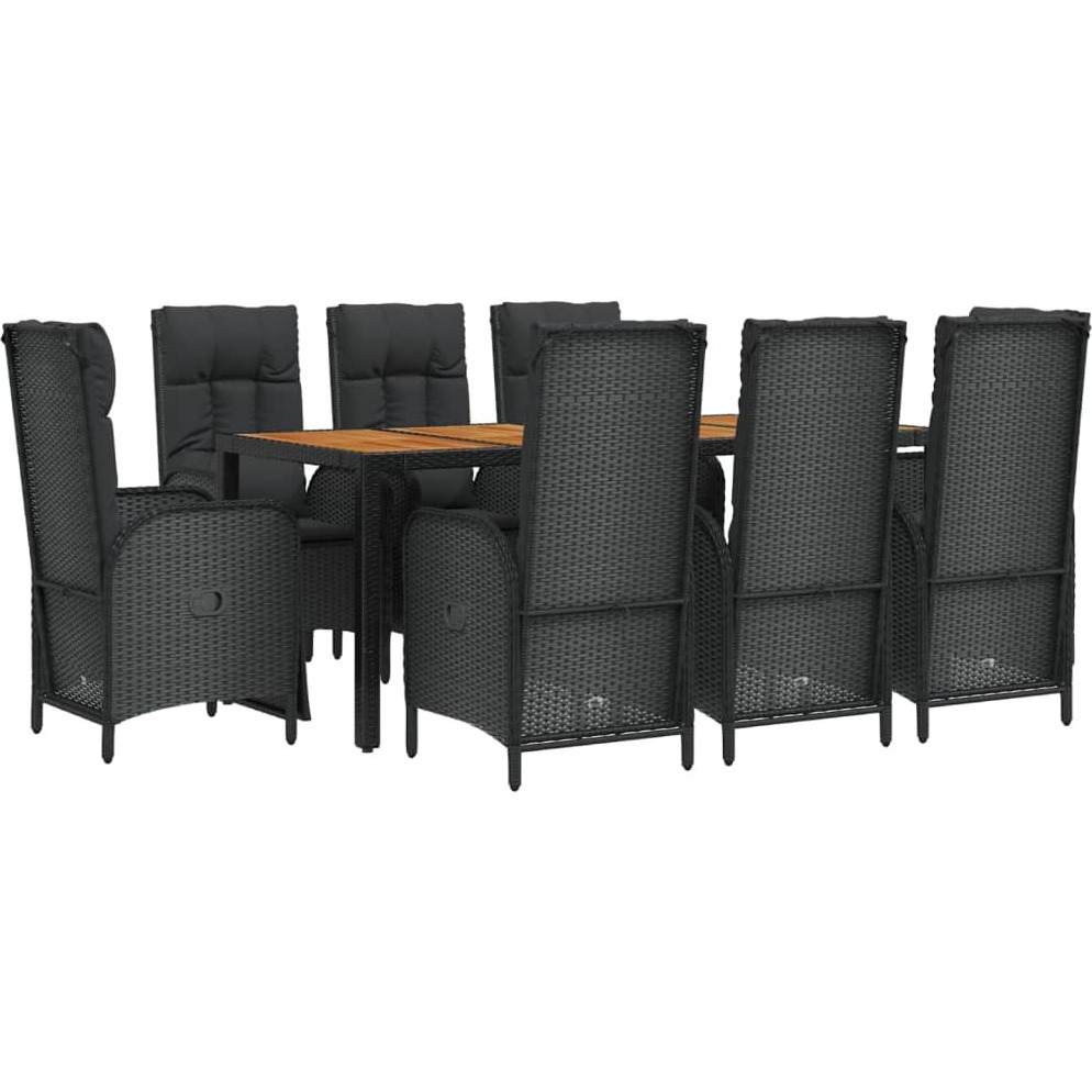 Vidaxl 9 Piece Patio Dining Set With Cushions Black Poly Rattan