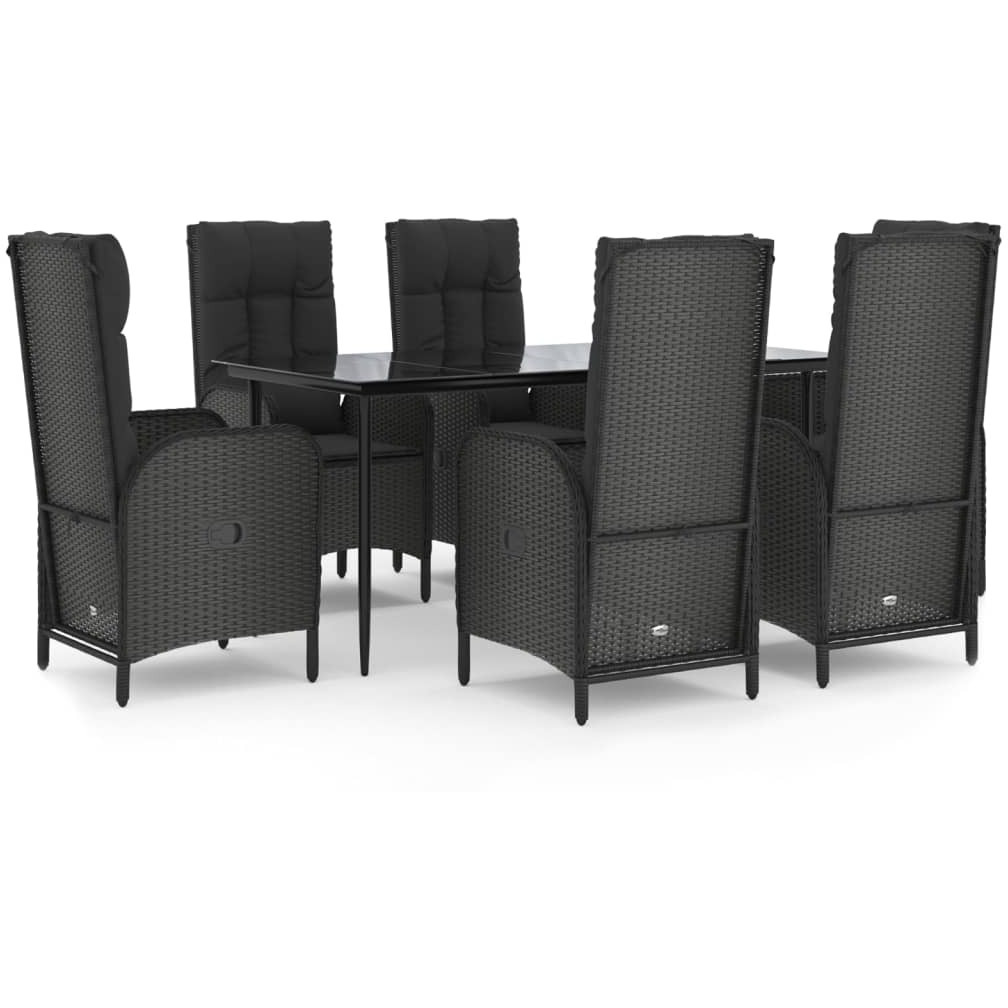 Vidaxl 7 Piece Patio Dining Set With Cushions Black Poly Rattan