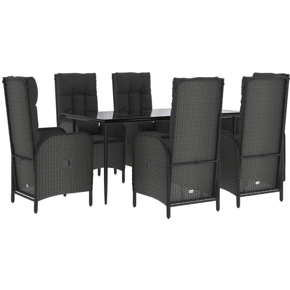 Vidaxl 7 Piece Patio Dining Set With Cushions Black Poly Rattan