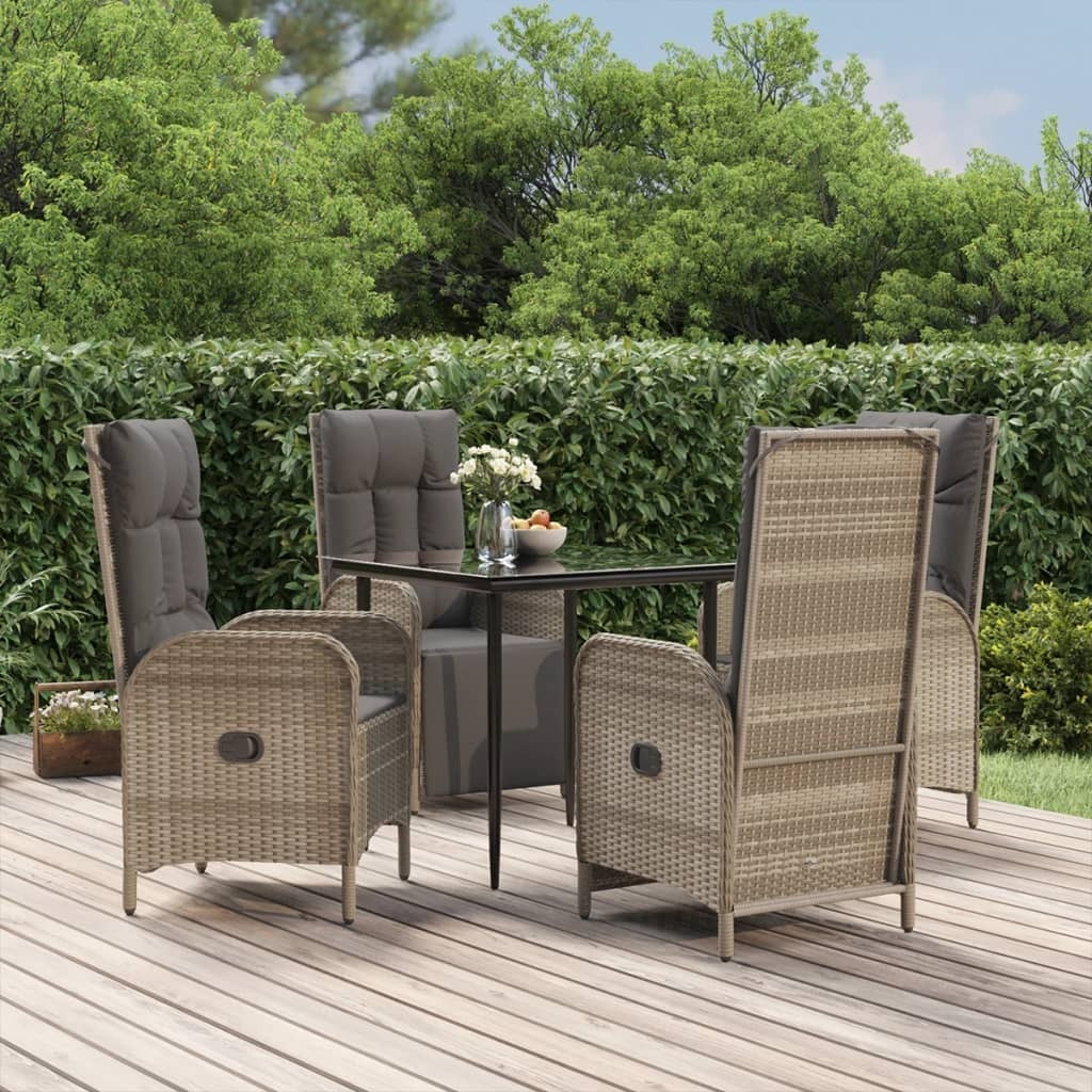 Vidaxl 5 Piece Patio Dining Set With Cushions Black And Gray Poly Rattan