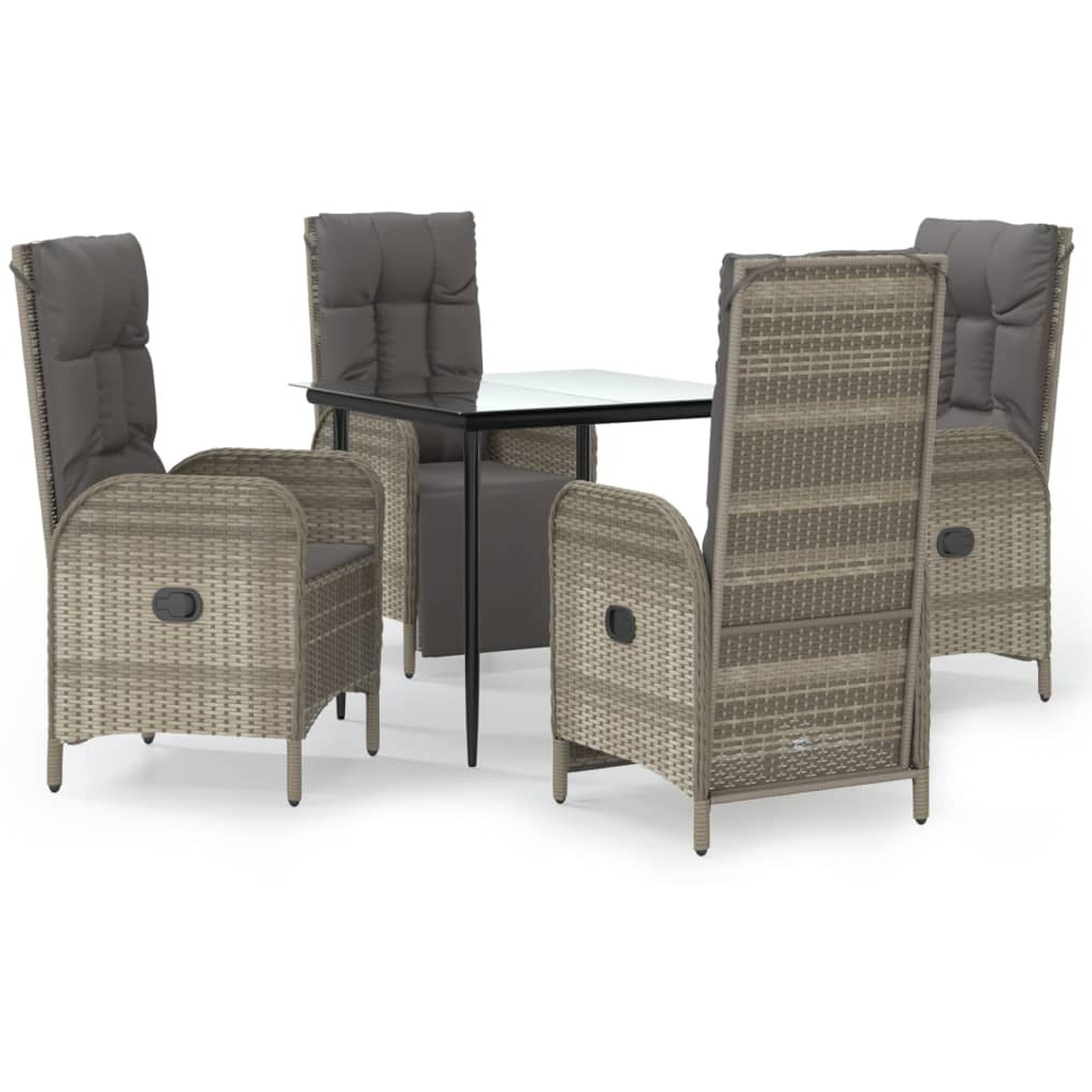 Vidaxl 5 Piece Patio Dining Set With Cushions Black And Gray Poly Rattan