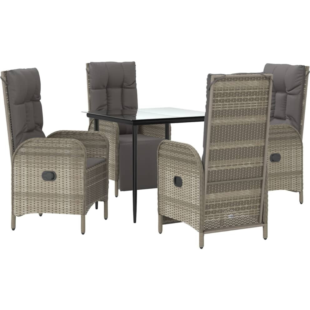 Vidaxl 5 Piece Patio Dining Set With Cushions Black And Gray Poly Rattan