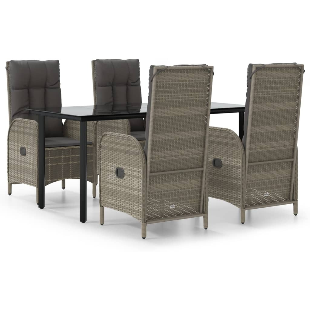 Vidaxl 5 Piece Patio Dining Set With Cushions Black And Gray Poly Rattan